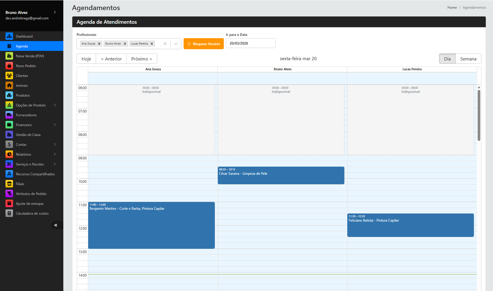 Tela de Agendamento GK Admin