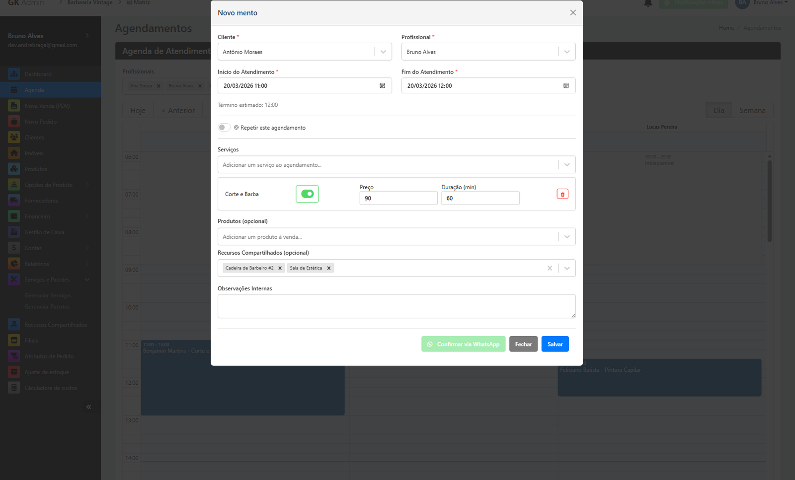 Novo Agendamento e Recursos Compartilhados